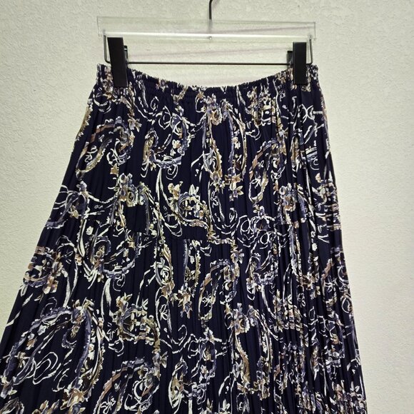 Vintage Navy Blue Paisley Pleated Broomstick Maxi Skirt M - Picture 3 of 10